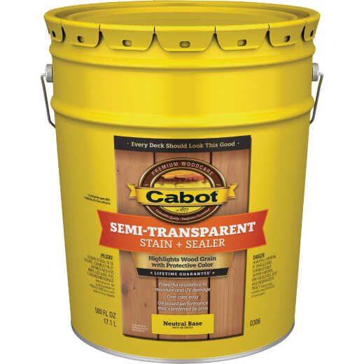 Cabot Semi-Transparent Deck & Siding Exterior Stain & Sealer, 0306 Neutral Base, 5 Gal.