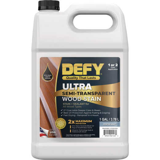 Defy Ultra-Semi-Transparent Wood Stain, Pewter Gray, 1 Gal.