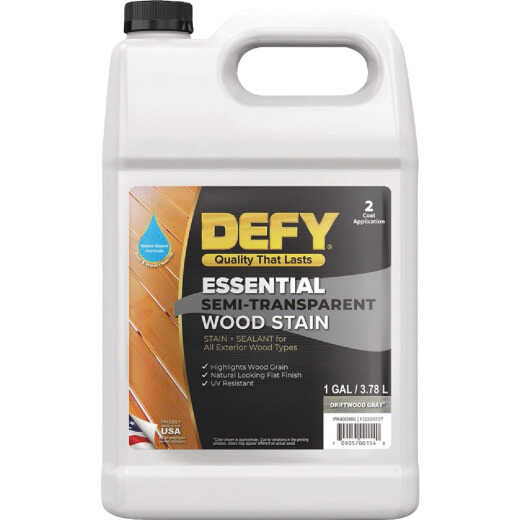 Defy Essential Semi-Transparent Wood Stain, Driftwood Gray, 1 Gal.
